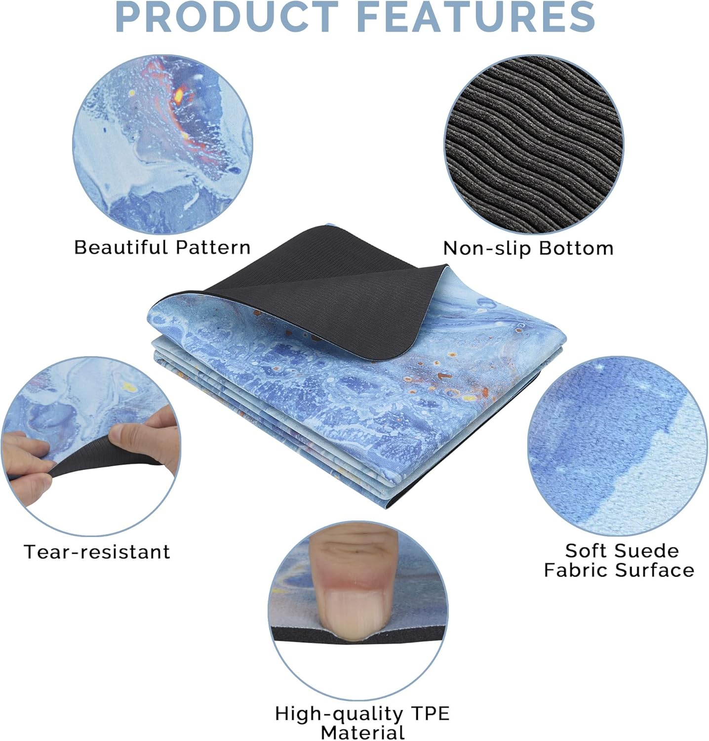 Yoga Mat Suede Printed Folding Travel Non Slip Fitness & Exercise Mat for Hot Yoga Pilates by VANILLACHOCOLATE image number 6