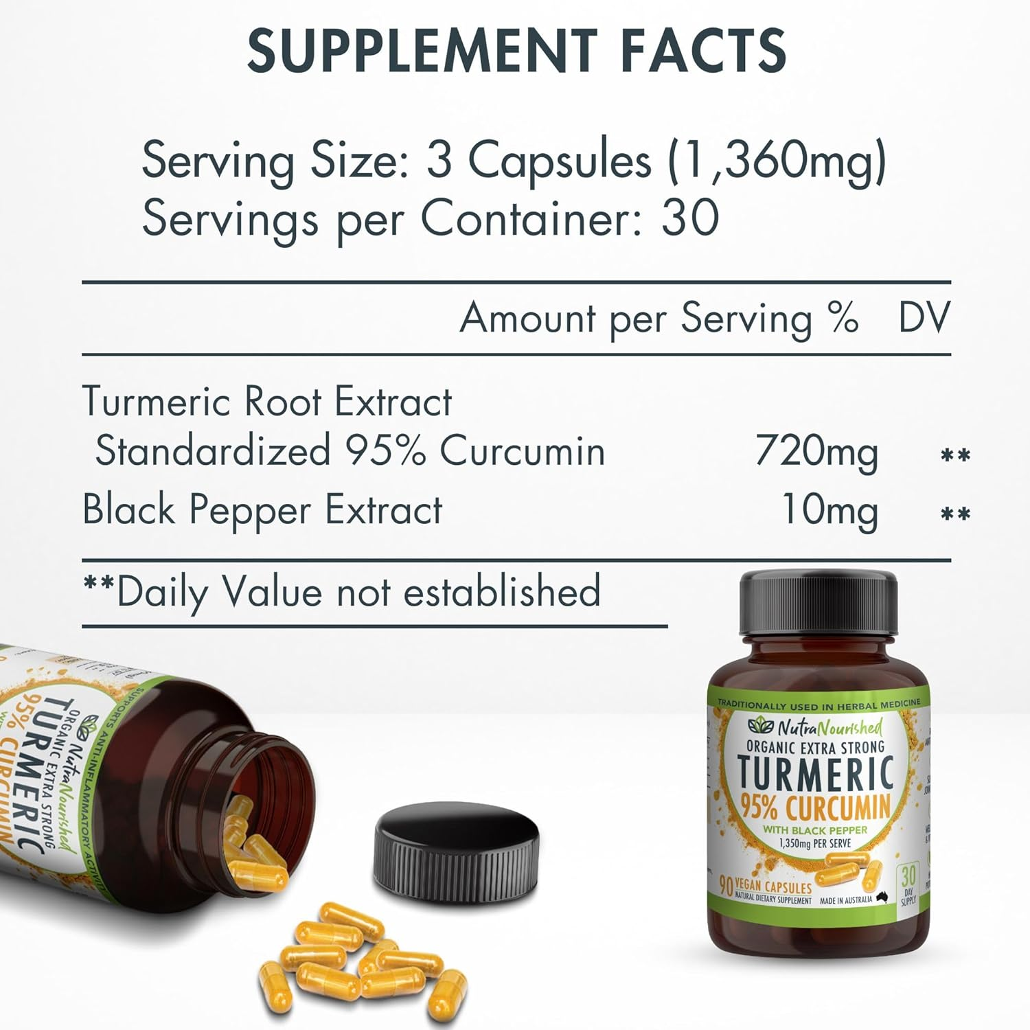 Curcumin Tablets 95% Pure | Organic Turmeric Extract Buffered with Black Pepper | 1,350Mg per Serving | Vegan Capsules | Made in Australia (Gold Coast) | 90 Tablets image number 5