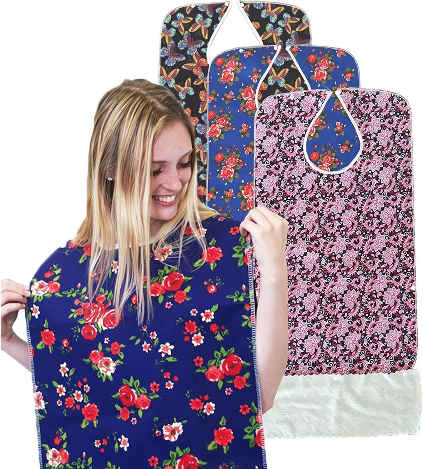 2Pcs Adult Bibs with Crumb Catcher, Adult Bibs for Eating Waterproof and Reusable Mealtime Clothing Protectors for Elderly Women image number 4