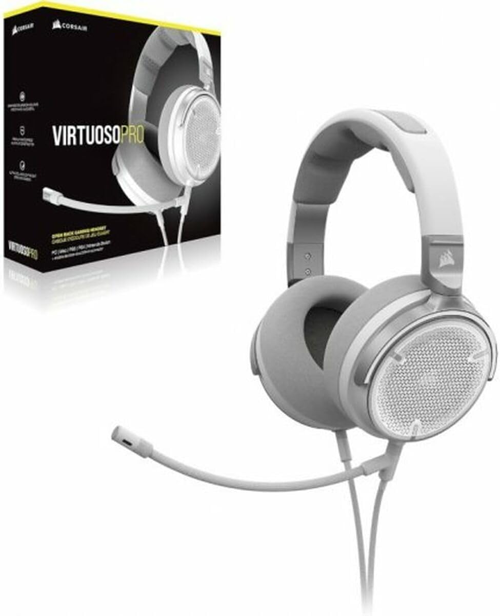 CORSAIR Virtuoso PRO Open Back Multiplatform Wired Gaming Headset &ndash; Detachable Uni-Directional Microphone &ndash; Graphene Drivers &ndash; 20Hz-40 Khz &ndash; PC, Mac, PS5, PS4, Xbox, Nintendo Switch, Mobile &ndash; White