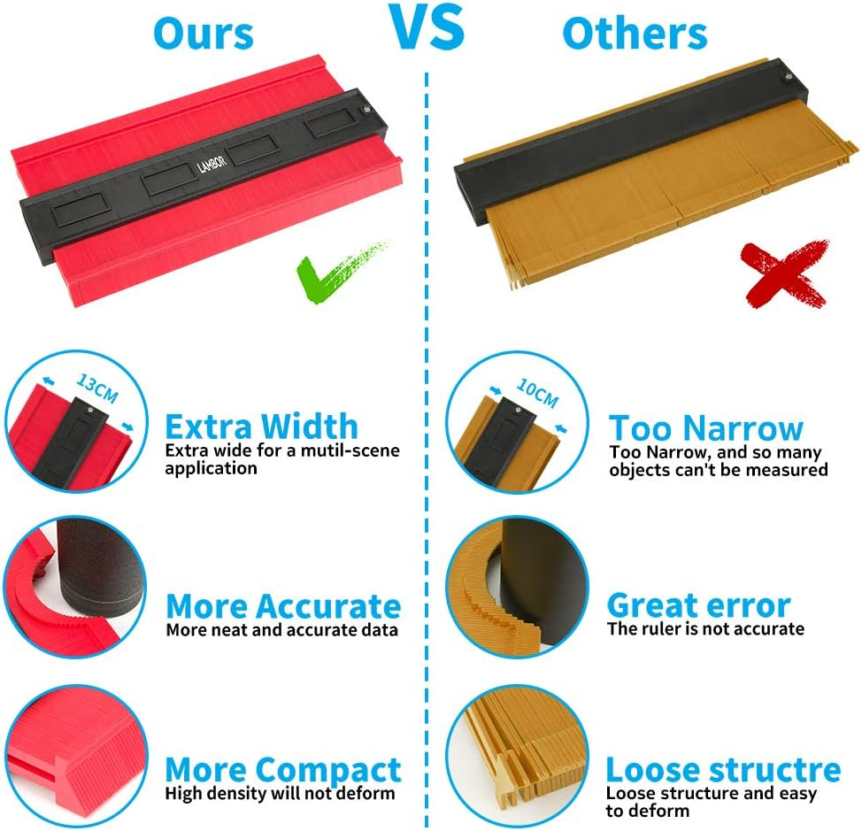 Contour Gauge 10 Inch, Widen Plastic Profile Gauge Duplicator, Precisely Copy Irregular Shapes Wood Template Measuring Tool for Perfect Fit and Easy Cutting (10 Inch Widen-Red) image number 2