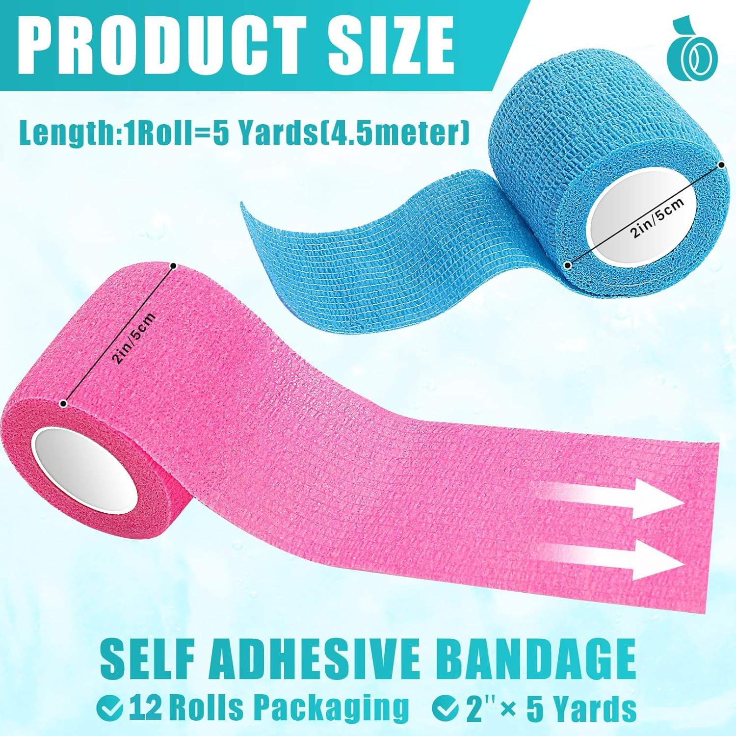 12 Pack Self Adhesive Bandage Wrap, Cohesive Wrap Bandages, Breathable Elastic Cohesive Bandage Wrap, Sports Tape for Wrist Ankle Swelling(Each 5 * 450Cm, 12 Color Random)