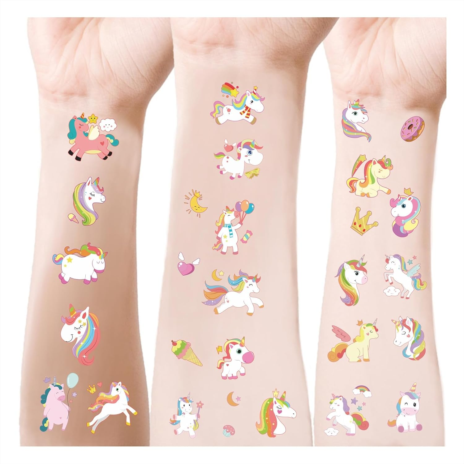 Womaha 12 Sheets Unicorn Temporary Tattoos for Kids Stars Moon Rainbow Balloon Face Tattoos Classroom Activity Performance Props