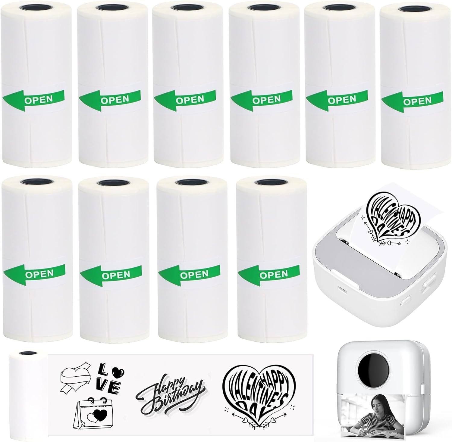 12 Rolls Thermal Sticker Paper for Mini Printer,Self-Adhesive Paper 57 * 25Mm,Colored HD Clear Printing Paper for Pocket Inkless Portable Bluetooth Printer to Print Photo,Note,Study,Diy