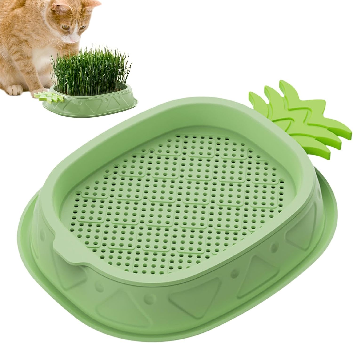 Shurzzesj Hydroponic Cat Grass Growing Box,Soilless Culture Growing Kit - Pineapple Design Wheat Grass Pot, Soil- Planting Box, Indoor Organic Catgrass, Germination Tray, Easy Water image number 1