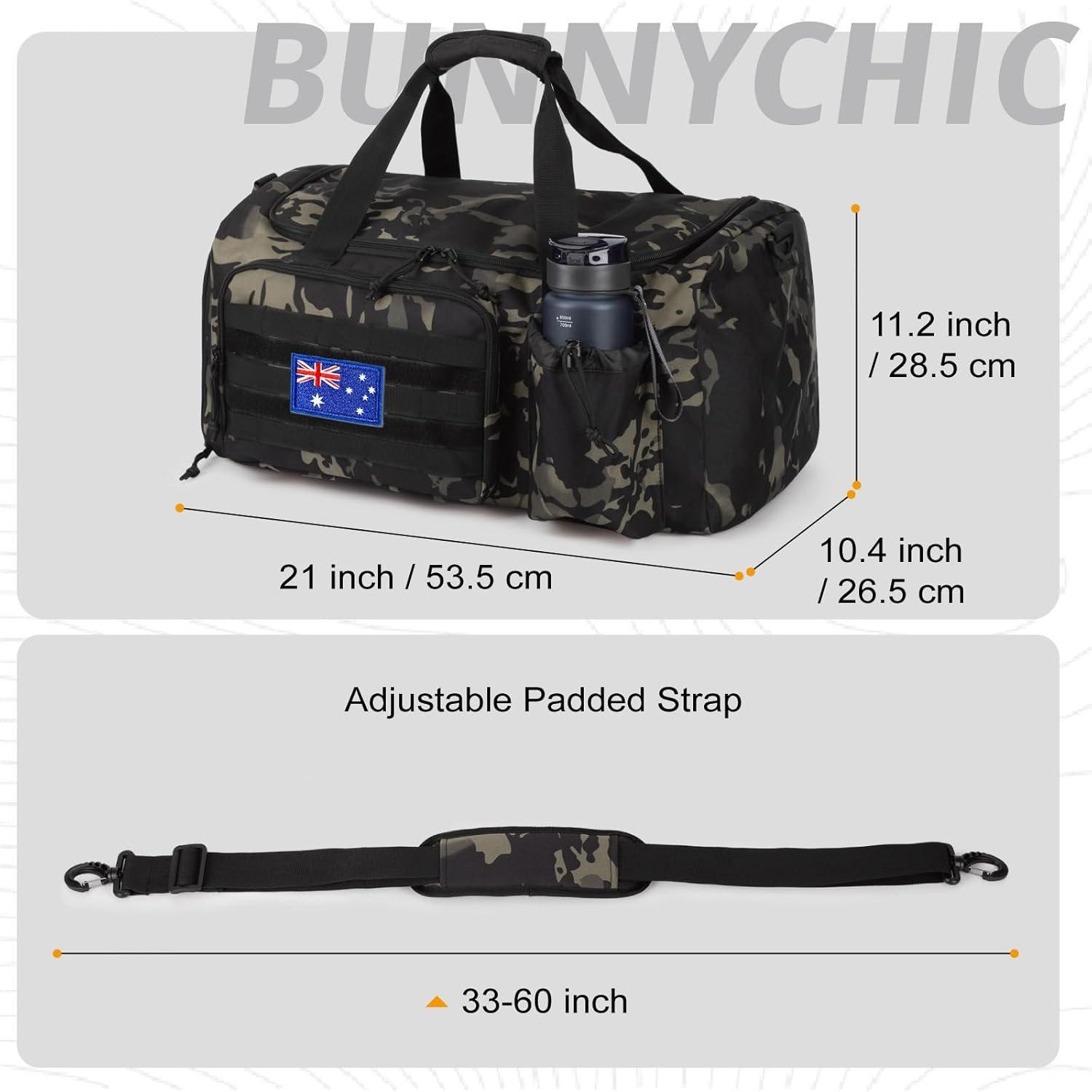 Tactical Gym Bag for Men, 40L Large Capacity Duffle Bags with Shoes Compartment, Sports Bag with Wet Compartment, Multi-Functional Weekend Bags Suitable for Travel, Camping,Hiking - Brown image number 2