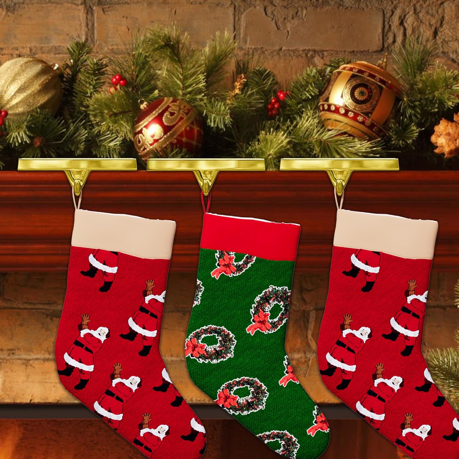 Set of 6 Christmas Stocking Holders for Mantle Christmas Stocking Hanging Hooks Weighted Stocking Holder Bases for Holiday Xmas Fireplace Window Home Table Decor (Gold) image number 6