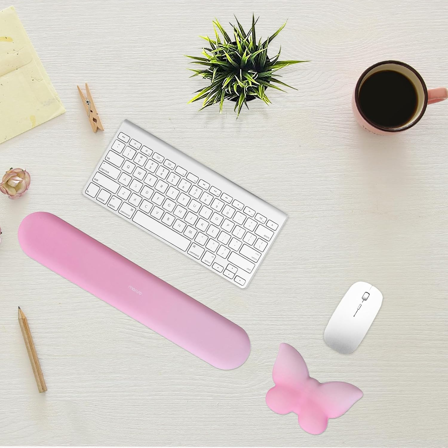 MOSISO Keyboard Wrist Rest & Support for Mouse, Ergonomic Rest Soft Pain Relief Non-Slip Easy Typing Pad Computer Laptop Butterfly Shaped Mouse Wrist Cushion for Home/Office, Pink image number 3