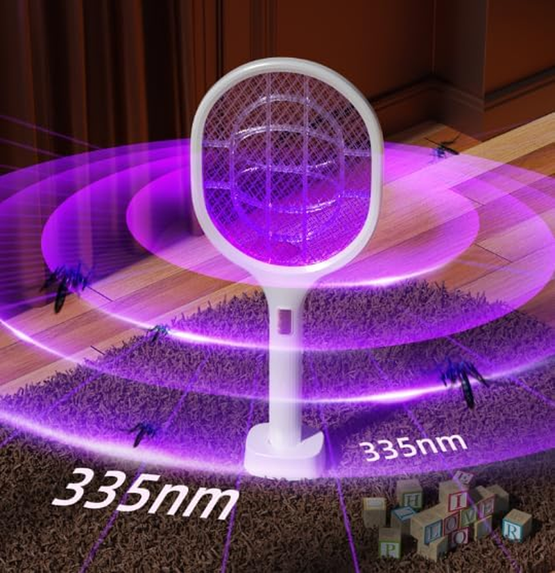 Electric Fly Swatter Racket, Portable Electric Mosquito Swatter, 2 in 1 Bug Zapper Racket with LED, Fly Killer and Mosquito Trap Lamp, USB Rechargeable Mosquito Trap for Home Backyard Patio Camping image number 2