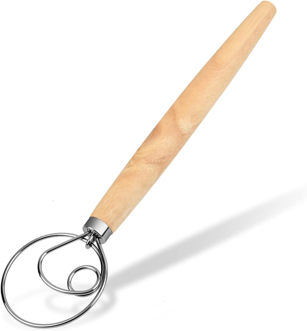 DS. DISTINCTIVE STYLE Danish Dough Whisk 13 Inch 304 Stainless Steel Sourdough Bread Whisk Wooden Handle Bread Whisking Tool, Dough Mixer for Baking Bread, Eggs and Peanut Butter image number 1