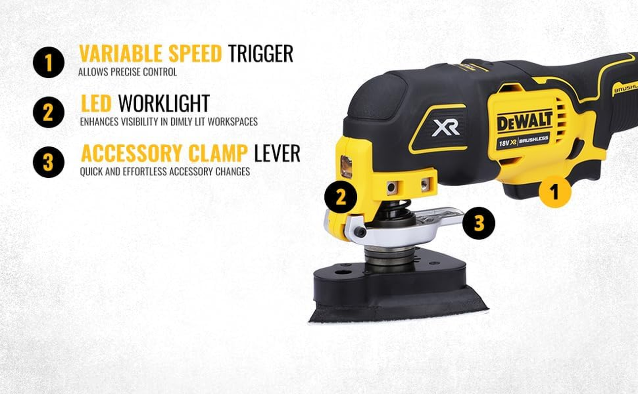 Dewalt DCS356N-XJ 18V XR Li-Ion Cordless Brushless Multi Tool with Speed Selector - Skin Only image number 2