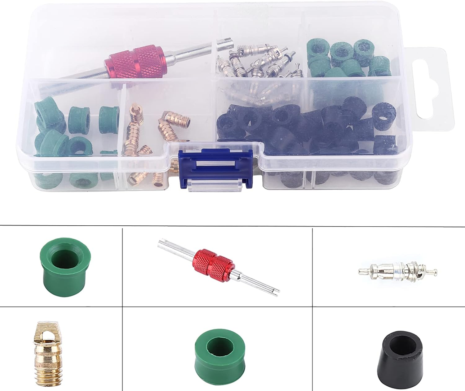 Joyzan Valve Core Kit, Air Conditioning Accessories Kits Car Tool Wrench Tyre Stem Puller Tools Refrigeration Tire Cores Sets Assortment Rings Installer for Cars Door Window Electric Bearing Pump image number 1