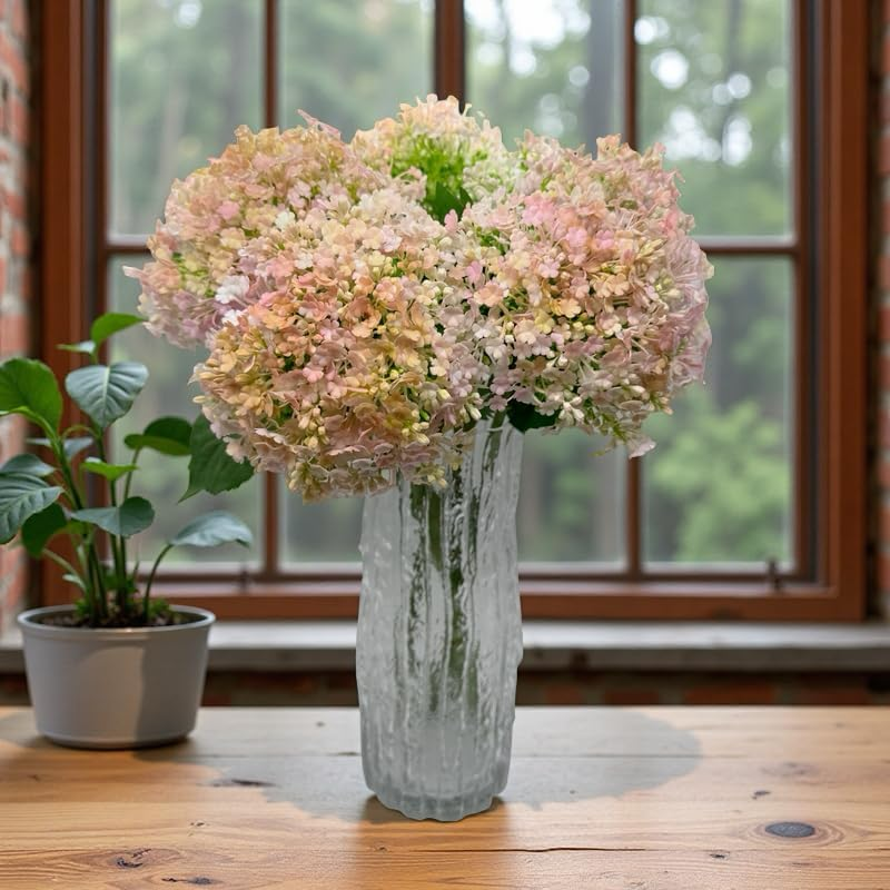 Virellisee 6 Pack Artificial Hydrangea Flowers 19 Inch Fake Plastic Floral Arrangements for Outdoor Indoor Wedding Christmas Home Office Table Decor (Pink) image number 2