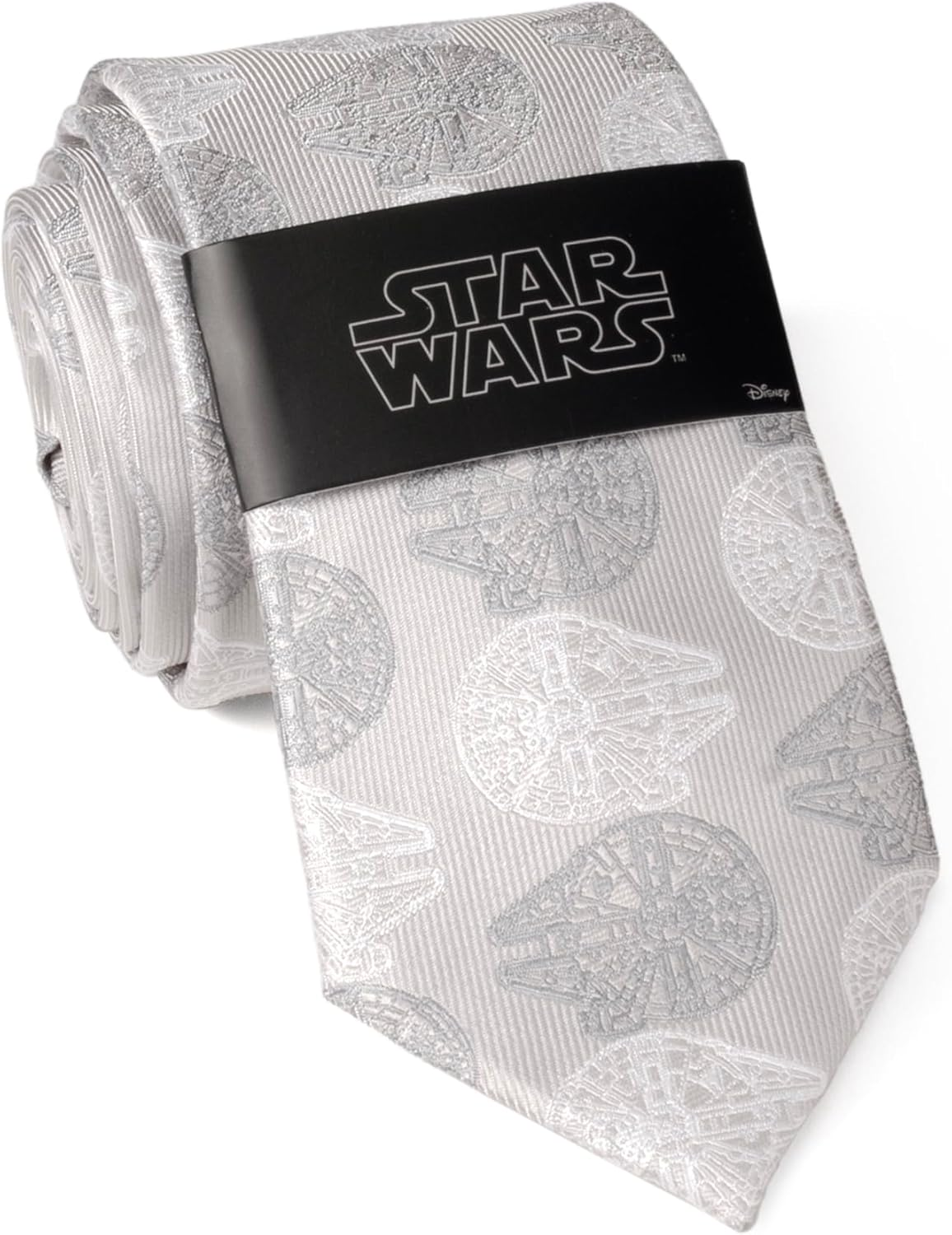 Cufflinks Inc. Star Wars Millennium Falcon Gray Silk Tie for Adults Men, Han Solo Ship Patterned Necktie, Officially Licensed by Lucasfilm LTD, Gray