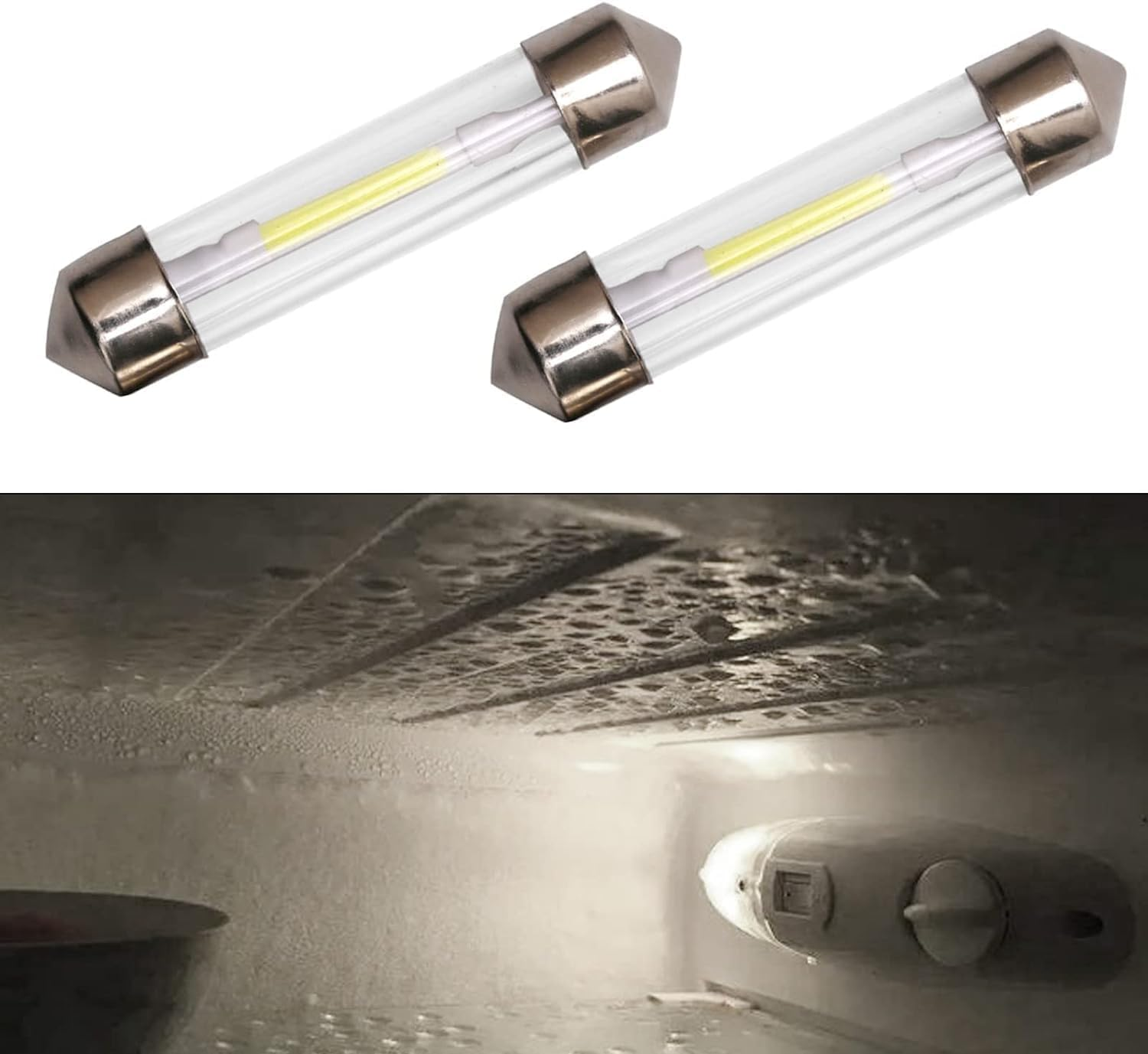 2Pcs RV Refrigerator Light Bulb, 12V 41MM Universal LED Light Bulb for RV Fridge & Automotive Dome Light Replacement, Camper Van Accessories image number 2