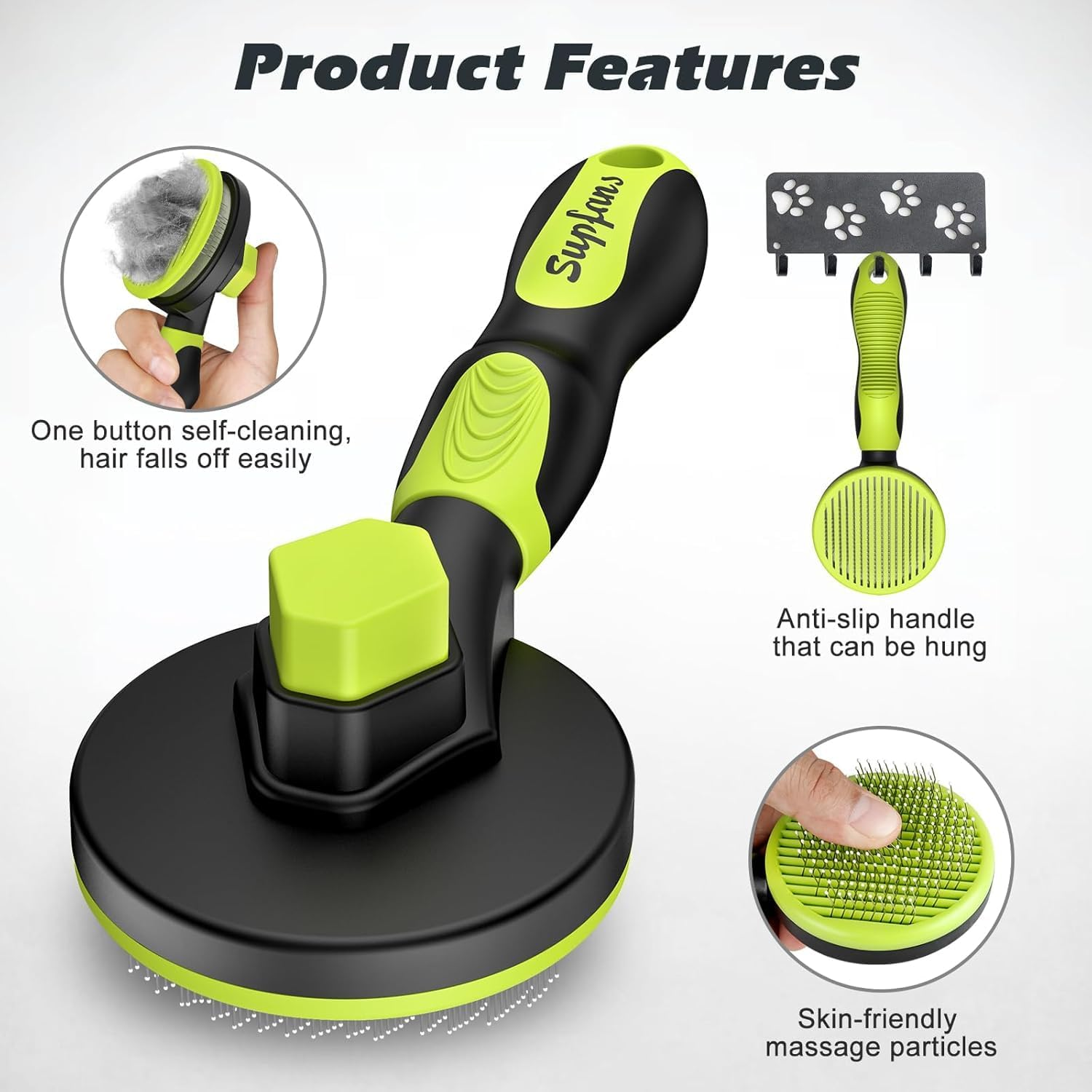 Comotech Cat Grooming Kit: Cat Brush for Shedding, Nail Clipper & Flea Comb for Cats and Small Animals | 3-In-1 All-In-One Grooming Set with Deshedding Brush & Massage Comb (Green)