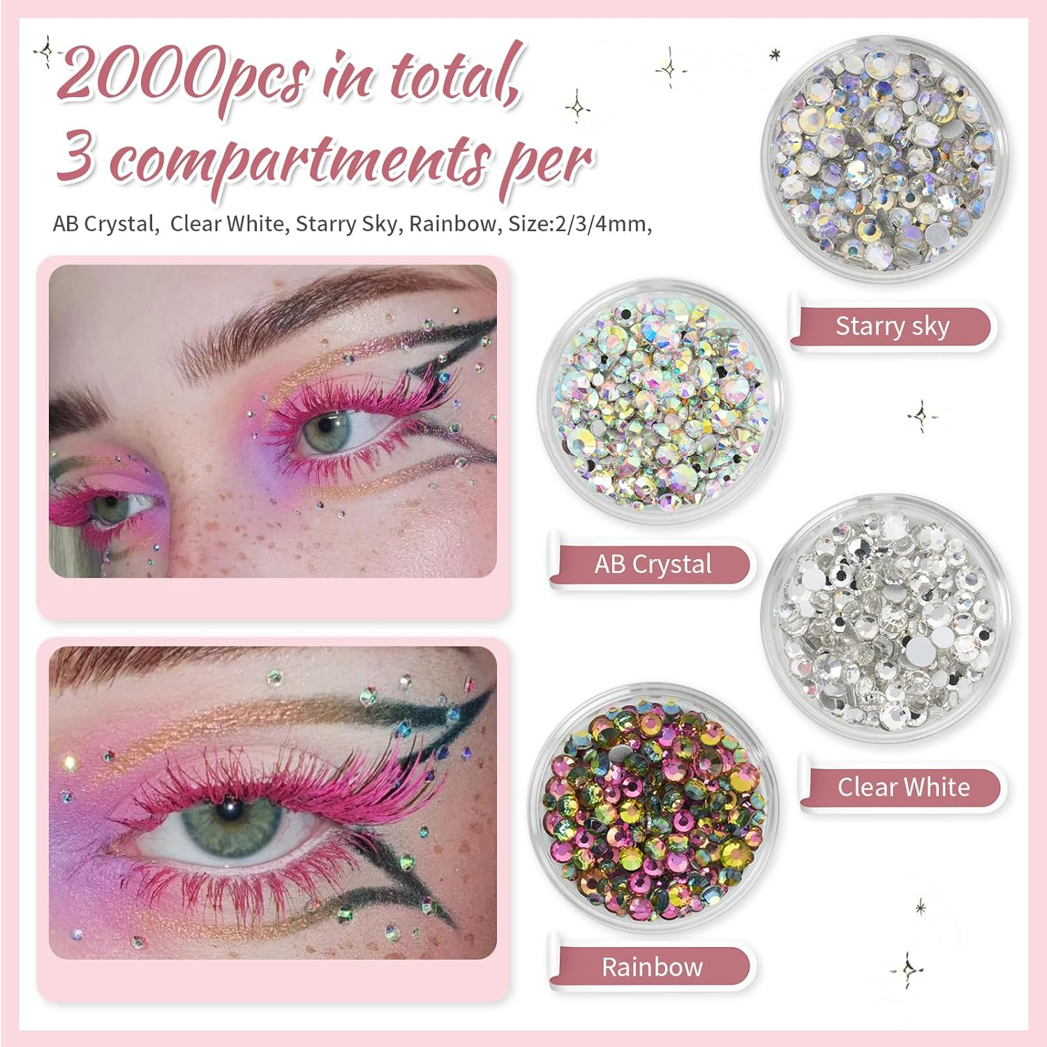 EARLMONI 6000PCS Rhinestones in 4 Sizes Nail Gems, Crystal AB Nail Art Gems with Pick up Tweezers Rhinestone Picker Dotting Pen, Acrylic Diamante Gems for Nail Art, Clothes, Face image number 5