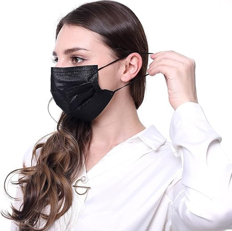 100Pcs Black Face Mask Disposable - Individually Wrapped Black Face Masks 3 Ply Disposable Comfortable Elastic Ear Loop Mask Safety Breathable Mouth Cover - Women Men Individually Wrapped Black Mask