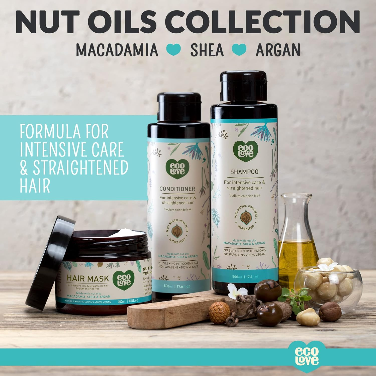 Ecolove &ndash; Natural Shampoo for Chemically Straightened Hair and Dry Damaged Hair &ndash; No SLS or Parabens - with Natural Moroccan Oil Extract - Vegan and Cruelty-Free Hair Treatment, 17.6 Oz image number 1