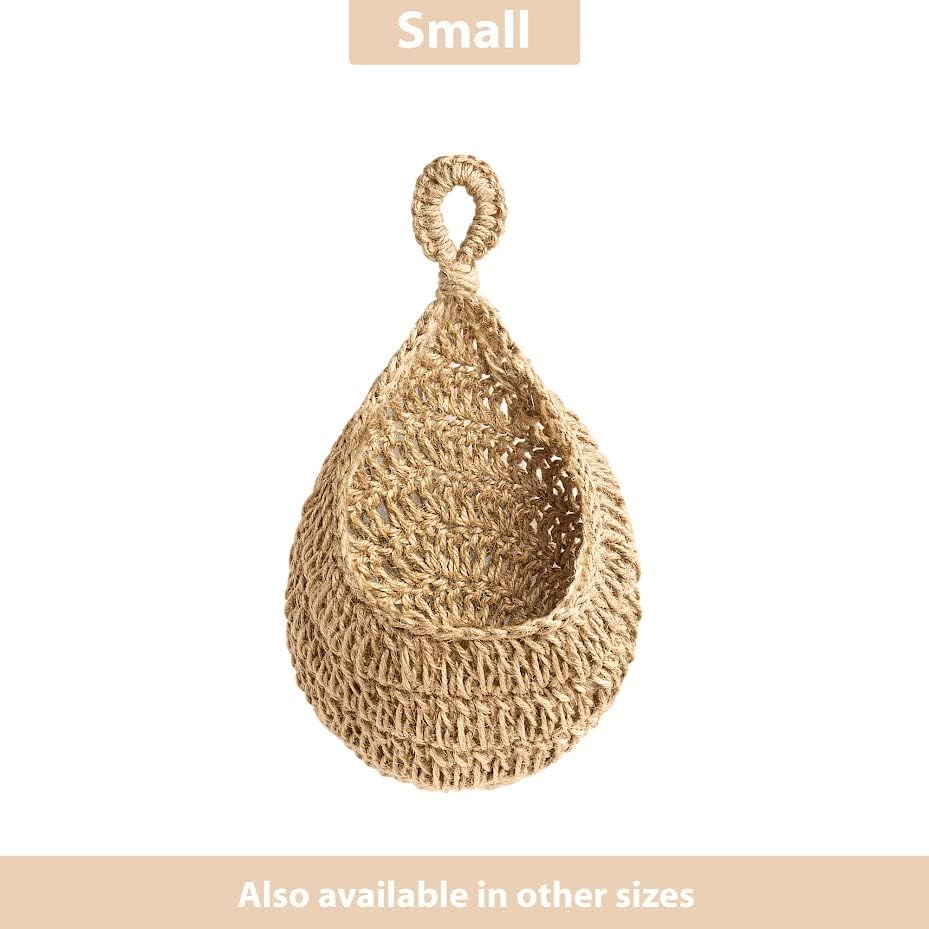 Crandek Boho Jute Hanging Basket - Wicker Hanging Fruit Basket for Fresh Produce Storage, Vegetable Keeper for Potato, Onion Garlic, Plant Holder - Handmade Kitchen Pantry Organizer (Small 6&times;10) image number 1