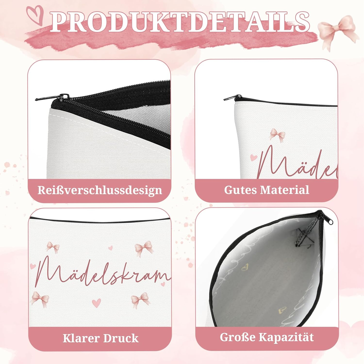 Geiserailie 3 Pieces Trousse De Maquillage Petite Trousse De Toilette Avec Inscription Zipp&eacute;e Portefeuille De Voyage Pour Femmes Et Filles, Cosmetic Bag1, Cosmetic Bag1 image number 3