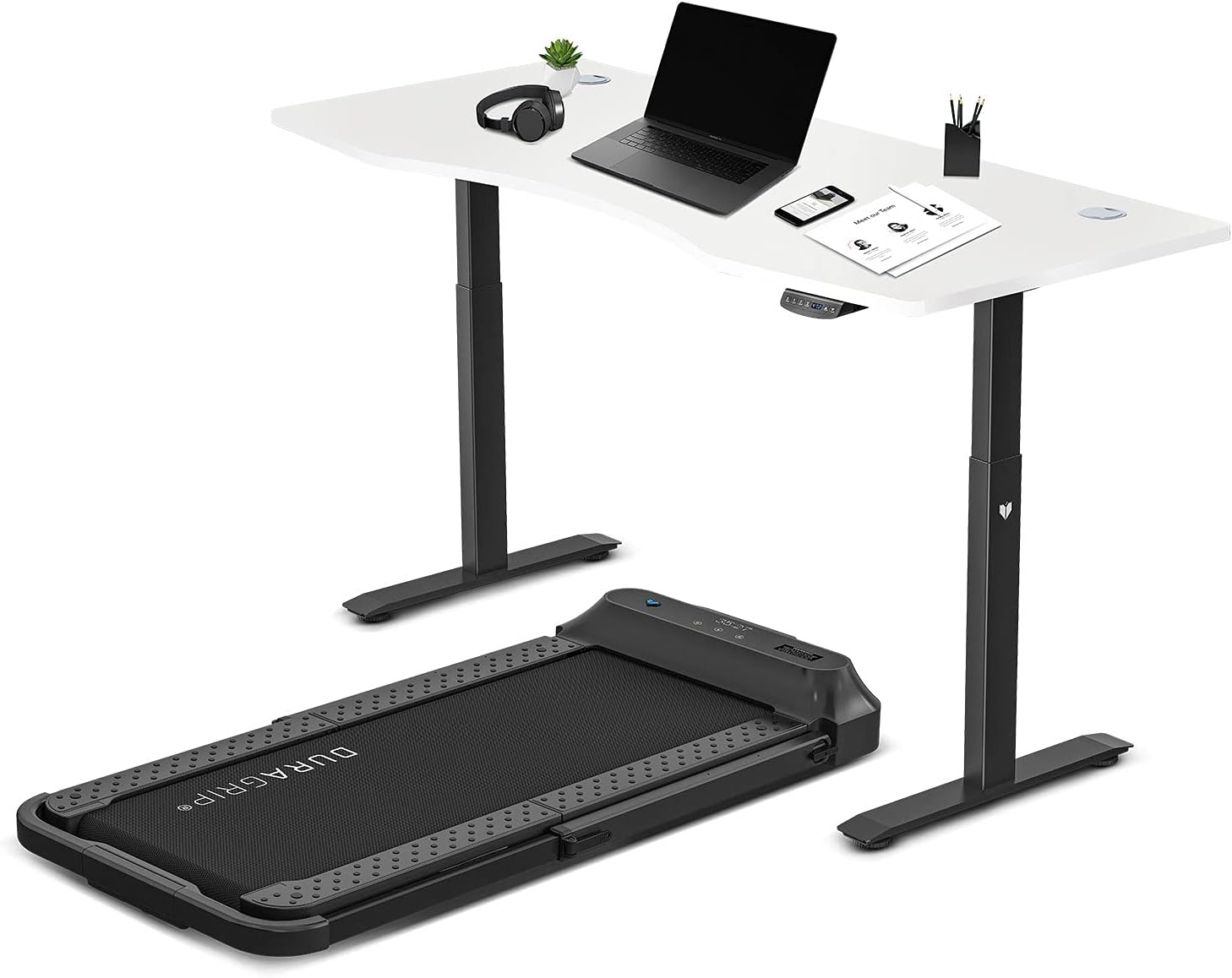 Lifespan Fitness V-FOLD Treadmill with Ergodesk Automatic Standing Desk, White, 150 Cm image number 3