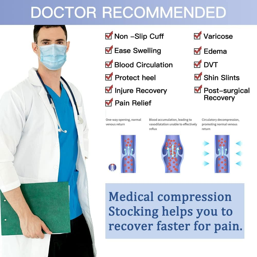 Medical Thigh High Compression Stockings Socks 15-20 Mmhg for Women & Men Firm Suppport Circulation with Silicone Dot Band image number 3