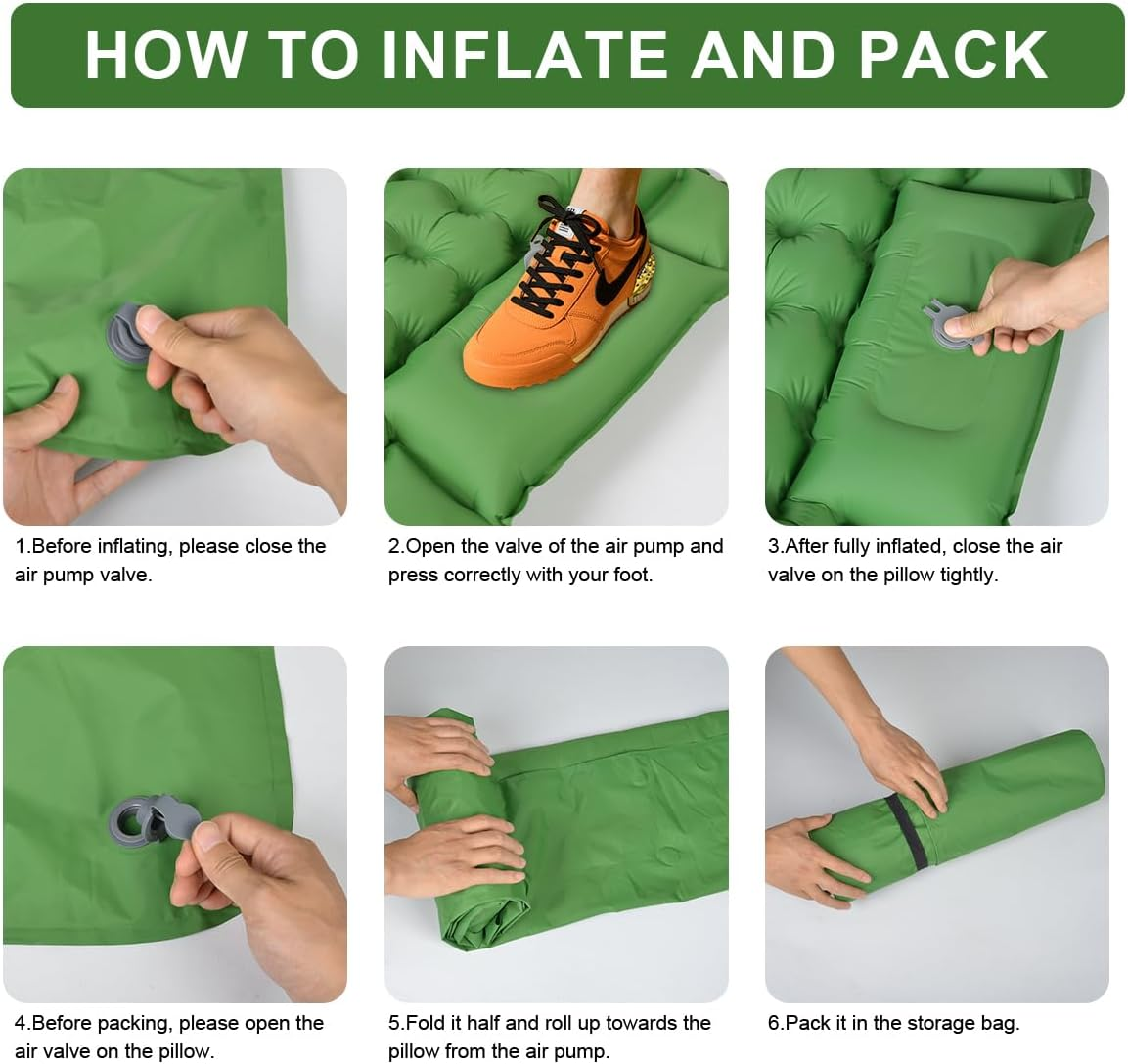 Camping Sleeping Pad, 10Cm Thick Self Inflating Camping Sleeping Mat Air Mattresses with Pillow Inflatable Mattress, Built-In Foot Pump Mat Bed Camping & Hiking Equipment image number 2