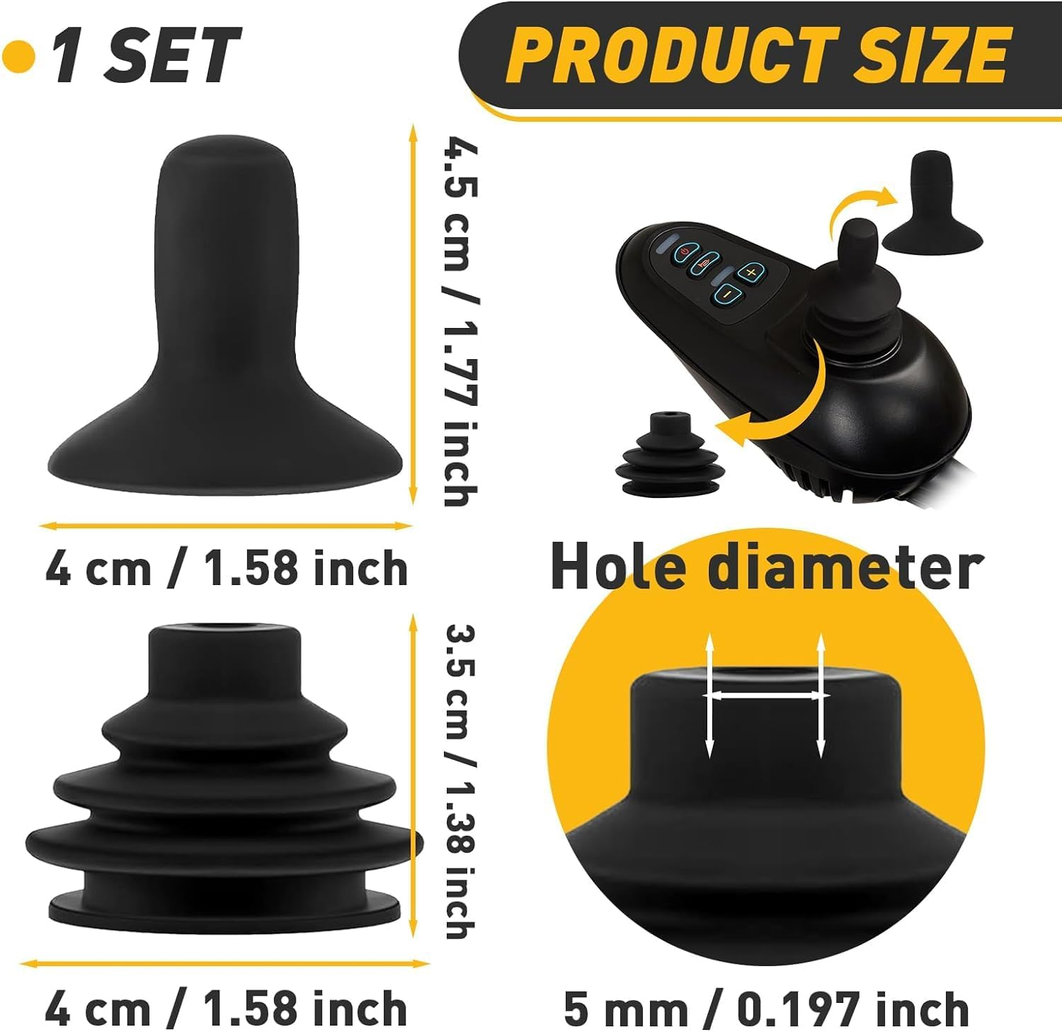 Wheelchair Joystick Button Cap Joystick Controller Knob, 1Set Joystick Controller Knob and Gaiter Wheelchair Joystick Button Cap, Black Joystick Knob Button Controller for Electric Wheelchair image number 4