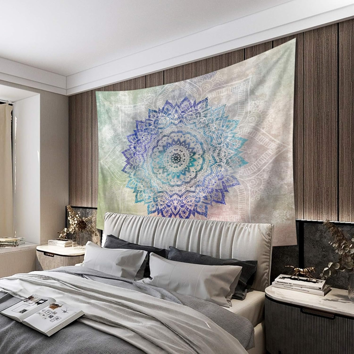 Steadyink&reg; &ndash; Galaxy Mandala Tapestry &ndash; 200X150Cm Blue & White Boho Wall Hanging for Bedroom, Living Room, Meditation &ndash; Abstract Art Fabric Decor image number 4