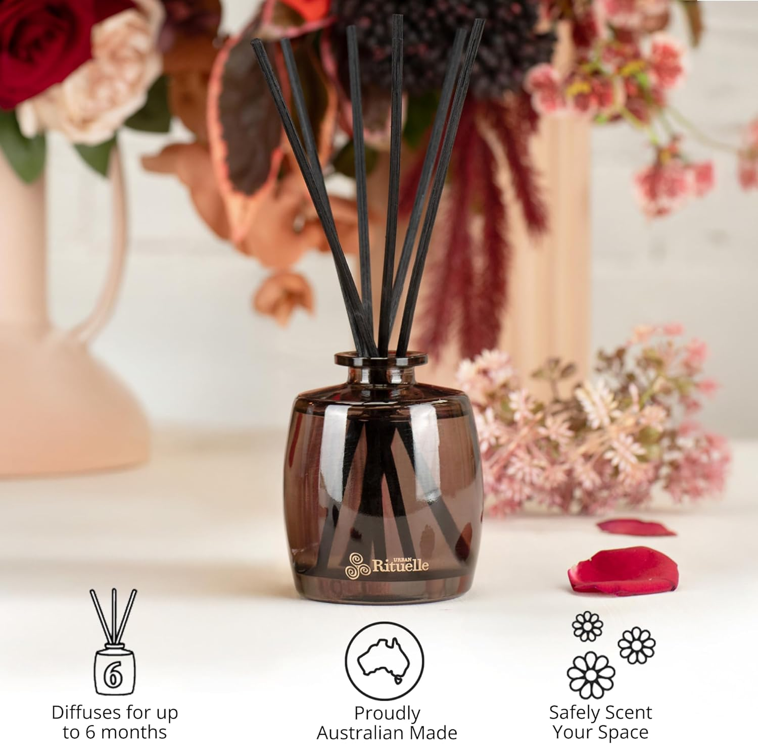 Urban Rituelle Apotheca Fragrance Diffuser Set, 220Ml - Cotton Candy, Vanilla Nectar, Musk & Toffee, Long-Lasting Reed Diffuser with Sweet, Warm & Indulgent Scent for Home, Bedroom or Gift Giving image number 4