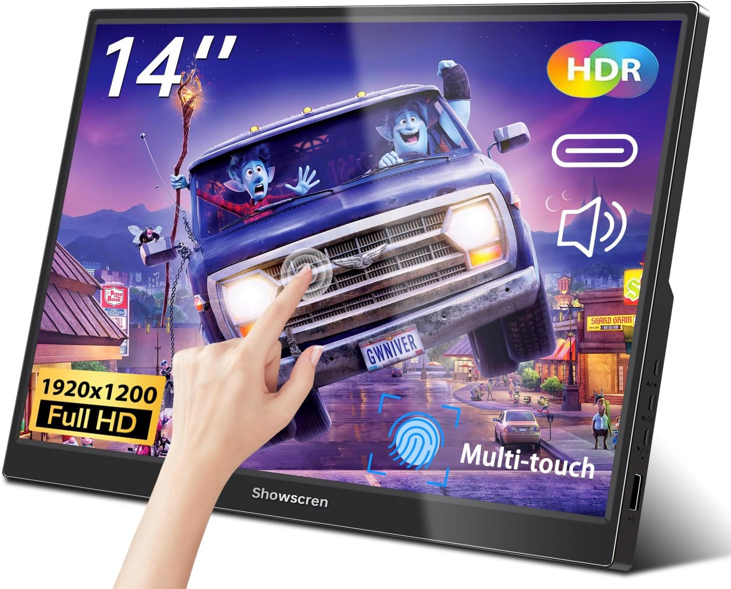 Showscren Portable Monitor Touchscreen Monitor 14 Inch HDR 1920X1200 400Cd/M&sup2; USB C/HDMI IPS Touch Monitor with Dual Speakers, External Monitor for Laptop/Pc/Mac/Xbox/Ps4/5 Switch, VESA image number 5