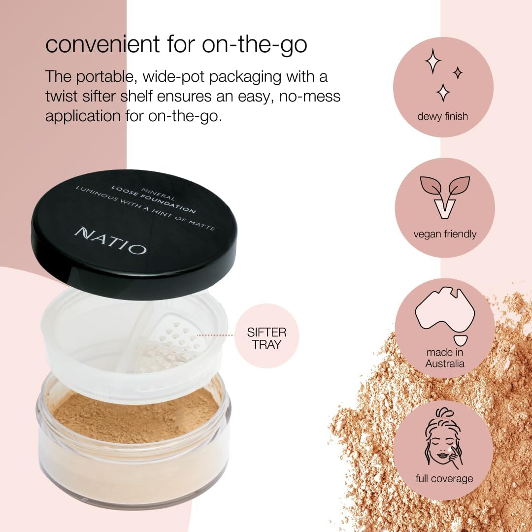 Natio Australia Mineral Loose Foundation - Beige 13G - Full Coverage Mineral Powder Foundation - Jojoba, Green Tea & Vitamin E - Vegan Friendly (Pack of 2) image number 2