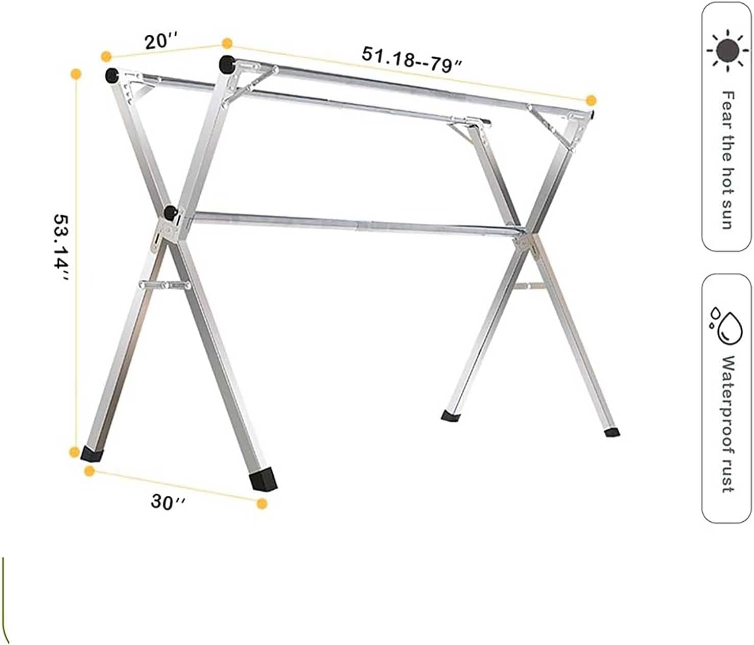 Yunking 79 Inches Clothes Drying Rack, Stainless Steel Garment Rack Adjustable and Foldable Space Saving Laundry Drying Rack for Indoor Outdoor with 20 Windproof Hooks image number 4