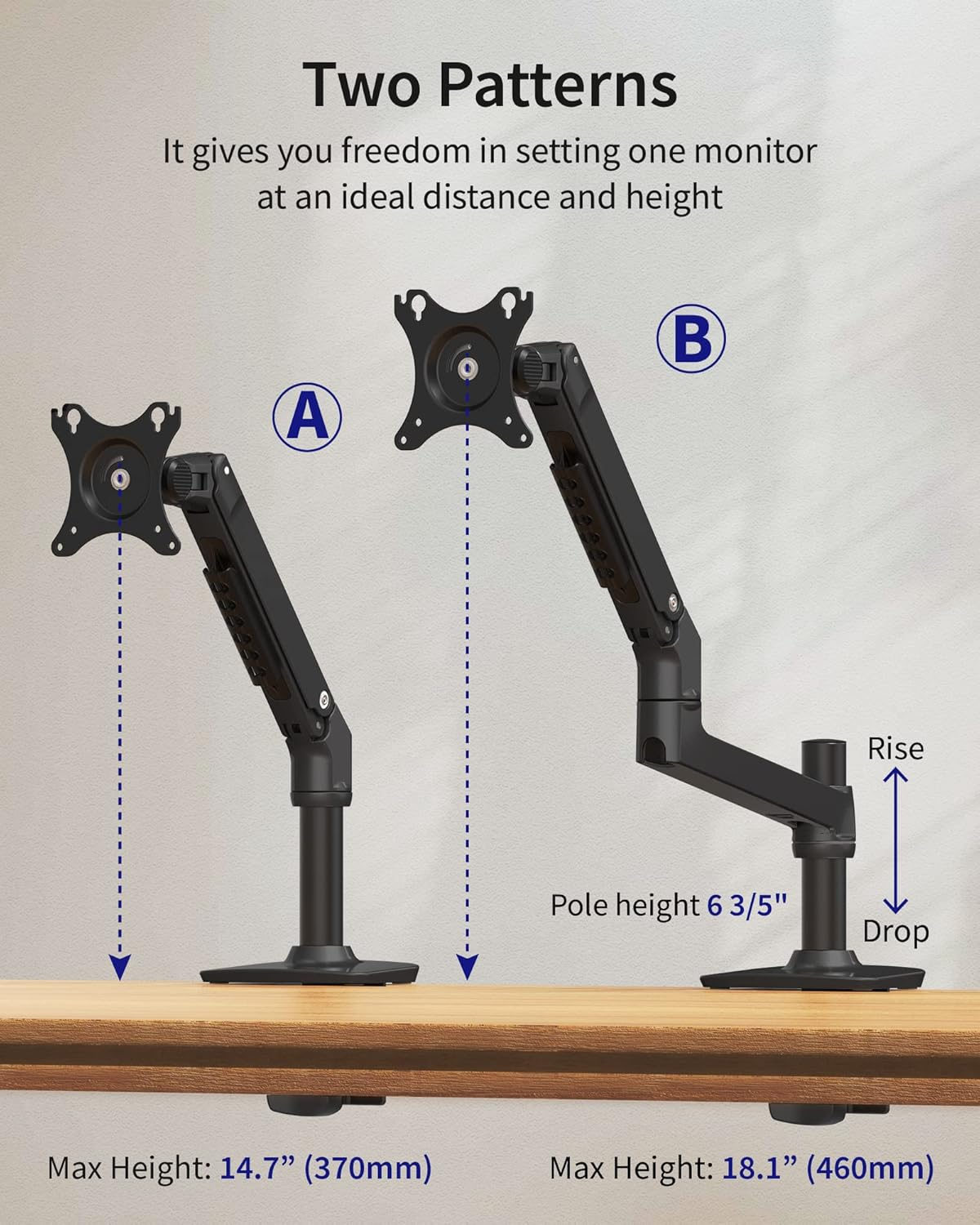 Ergounion Single Monitor Arm Desk Mount, Holds Screens up to 40 Inches and 25 Lbs, Fully Adjustable Vesa Monitor Mount with C-Clamp and Grommet Base, Aluminum, Black image number 5