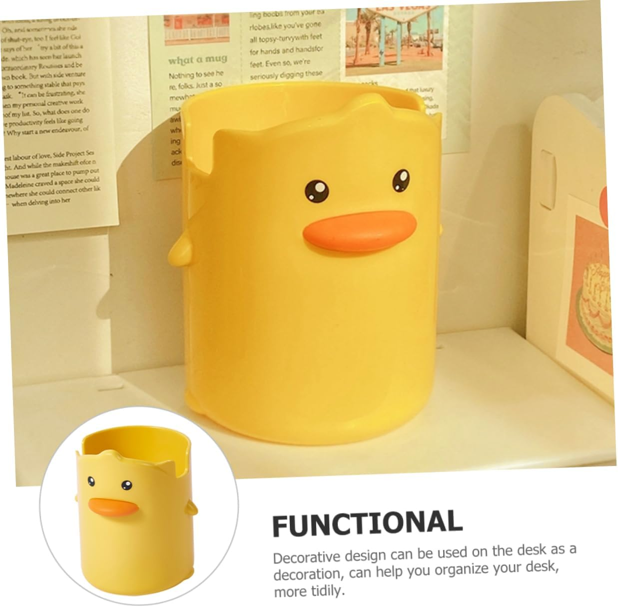 NAMOARLY Multi-Function Cartoon Yellow Duck Pen Holder Pencil Bucket Desktop Organizer Makeup Brush Storage for Students Office Table Accessories image number 3