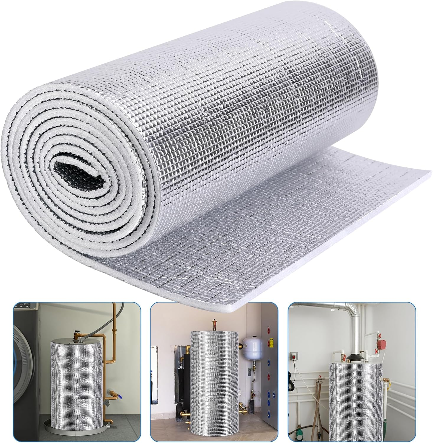 Moonoom Water Heater Blanket Insulation Wrap,13.1Ftx 15.7In Aluminum Foil Hot Water Heater Cover,Hot Water Heater Jacket for Winter Heater Insulation image number 6
