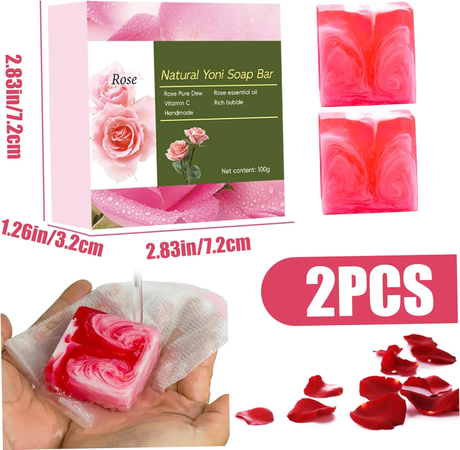 Yoni Soap 2Pcs Yoni Bar Soap for Women Balance Feminine Wash Rose Scent Natural Moisturizing Yoni Soap Bar Eliminates Odor 100G image number 1