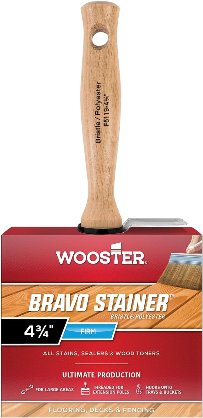 Wooster Brush F5119-4 Bravo Stainer Bristle/Polyester Stain Brush, 4 Inch, 4-Inch image number 2