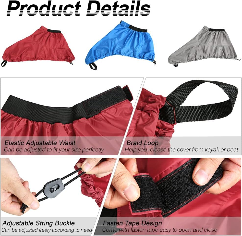 Waterproof Kayak Sprayskirt Retractable Cockpit Deck Cover Water Sports, Red, S