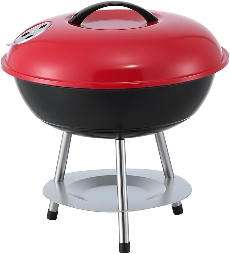 Grillz Charcoal Grill, 34Cm Diameter Stainless Steel Grill, Portable BBQ with Air Vent, Ash Tray, Secure Lid, Tabletop for Camping, Balcony, Outdoor Cooking image number 2