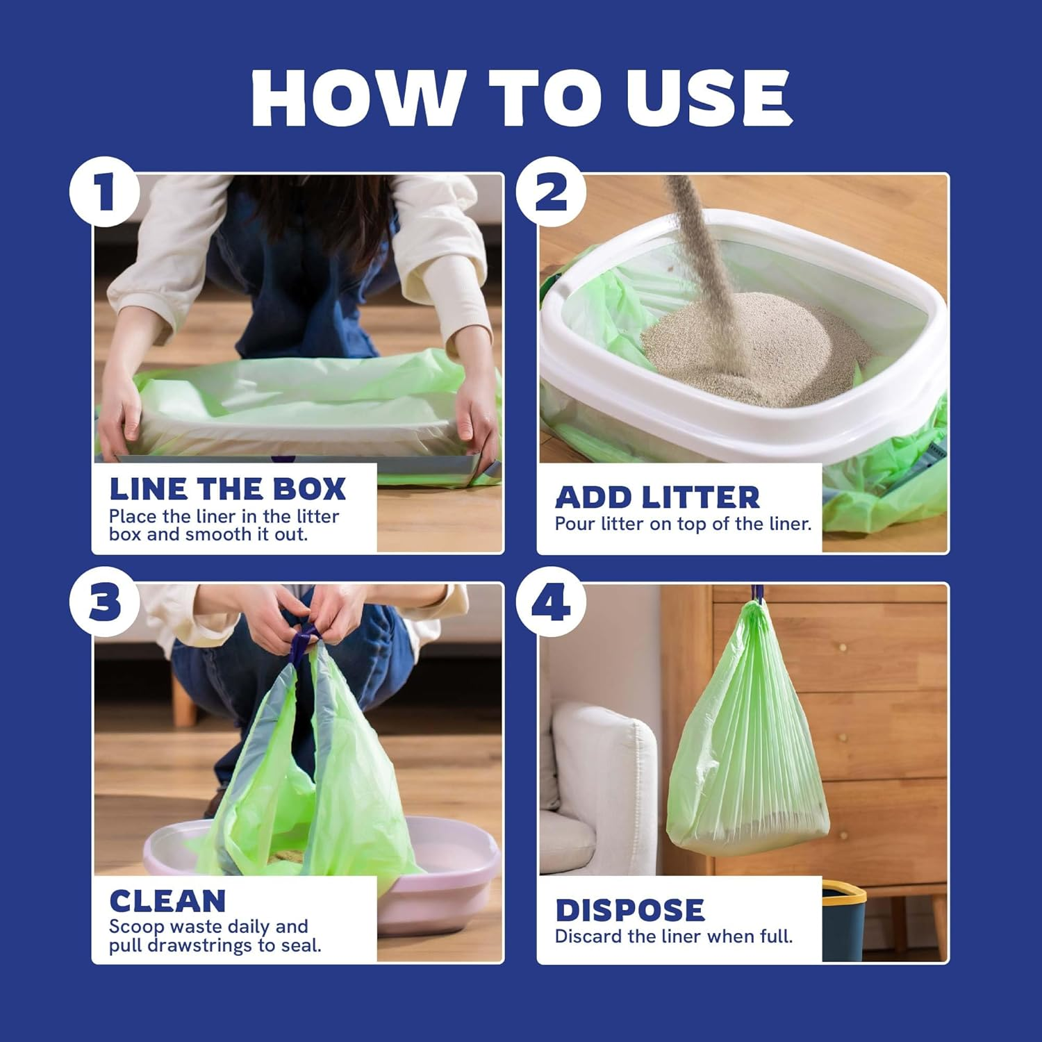 Panther Armor Jumbo Cat Litter Box Liners with Drawstring, 25 Count, Extra Large Elastic Liners, Unscented Cat Litter Liners to Keep Your Home Clean, Kitty Litter Bags, Cat Waste Bags, Pet Supplies image number 1