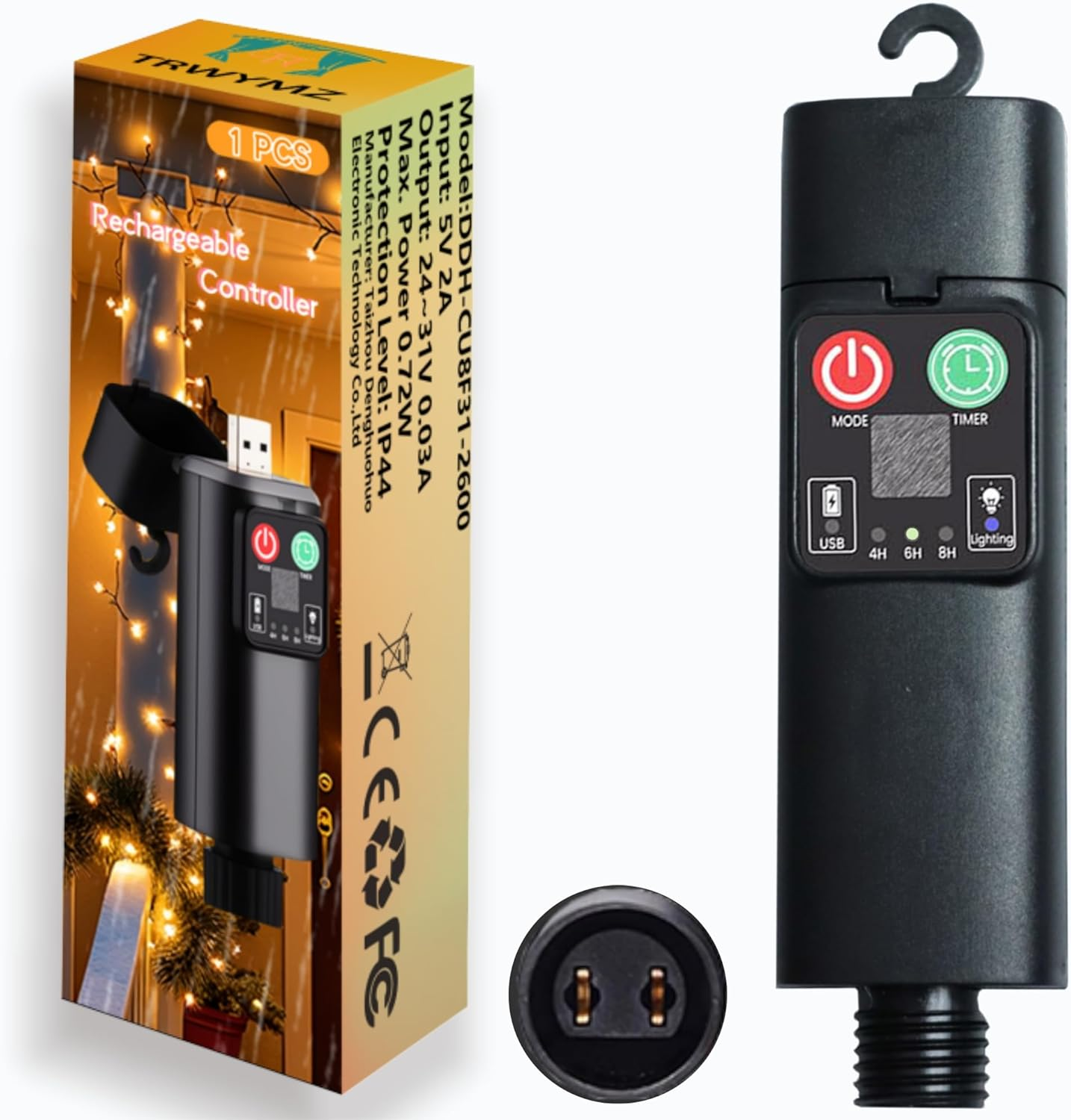 Rechargeable Light String Replacement Adapter with USB Charge Port - LED Power Supply - 8 Modes Timer - Waterproof & Portable Transformer for Christmas Lighting,String Light,Inflatable Device (1) image number 3