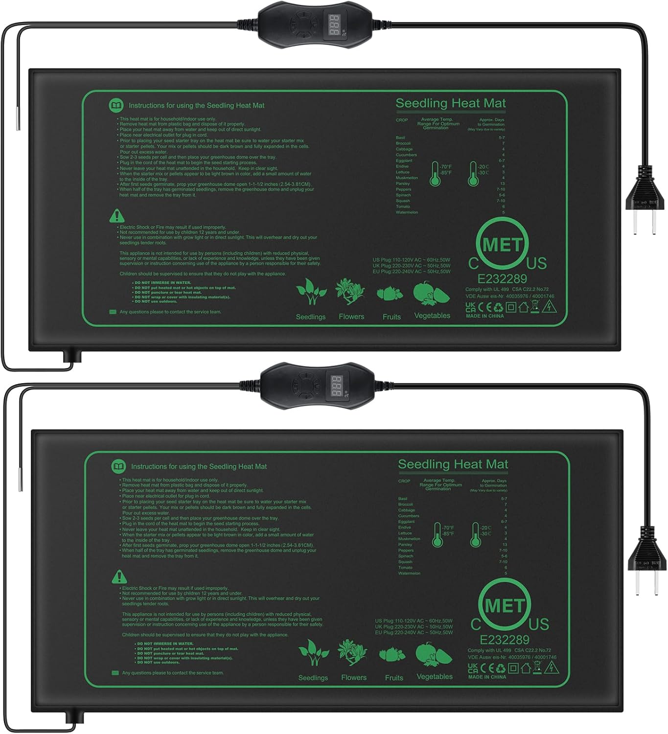 Mojimdo 50W Plant Heat Mat with Thermostat - Waterproof IP67, Fireproof V0, Energy Efficient Seedling Propagator & Warming Pad for Pets, Reptiles (25X52Cm) - 2 Pack image number 6
