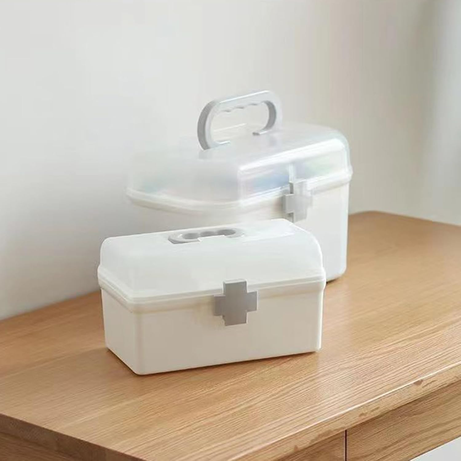 2 Layers Plastic First Aid Box with Portable Handle,Emergency Medicine Kit Case Organizer for Family,Empty Medicine Box for Home Large Capacity Medicine Storage Bins with Lid（12 * 12 * 21Cm） image number 5