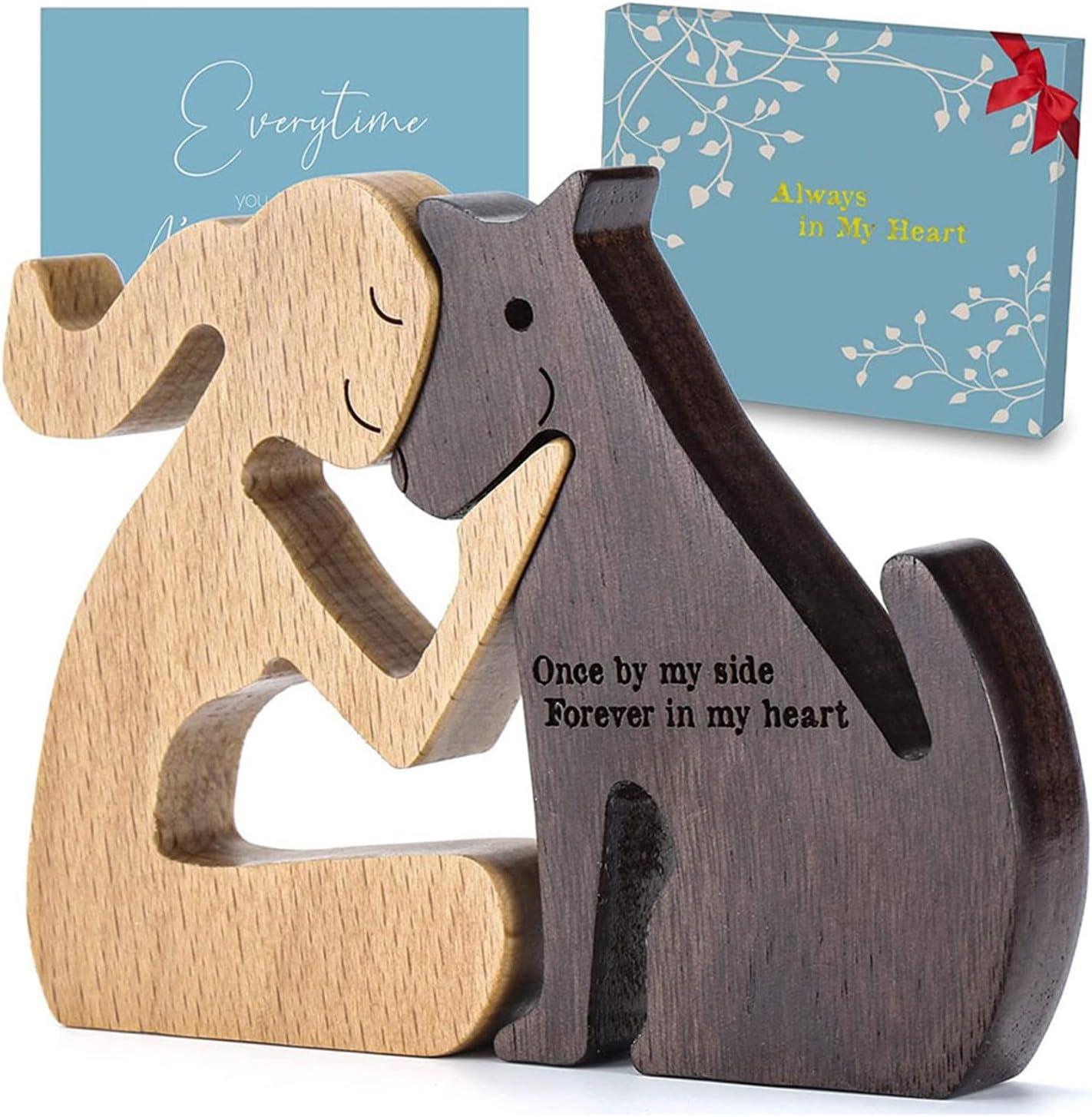 Folpus Wooden Man Dog Carving Model Man and Dog Wooden Statue Remember Friendship Hand Carved Wood Dog Human Statue for Dog Lover image number 5