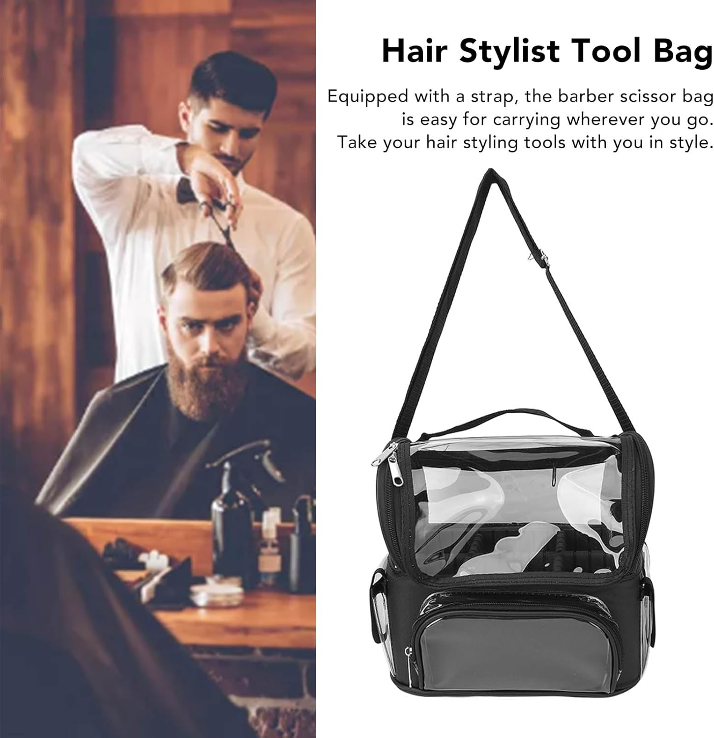Hairdresser Bag, Large Capacity Hair Stylist Storage Bag with Strap, Ideal for Barber Shop and Salon, Ample Space for Scissors, Hair Clippers, and Styling Tools image number 1