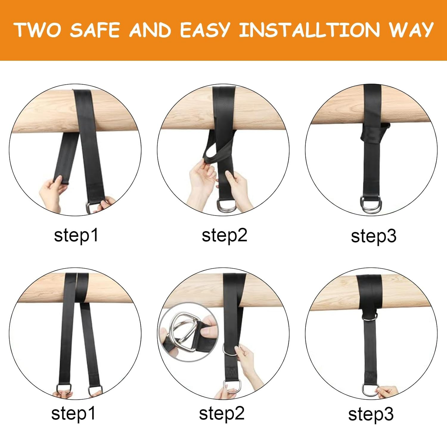 FUNNTY the Tree Swing Suspension Sling Kit Holds 2,000 Pounds. Features a 5-Foot Super-Long Sling with a Safer Lock, and Comes with a Carrying Bag for Easy and Quick Installation image number 5