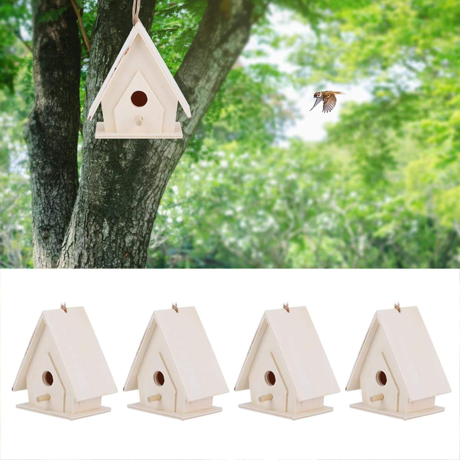 4Pcs Bird House Wooden, Mini Wooden Birdhouse, Outdoors Birdhouse Box for Garden Courtyard Wild Bird Viewin image number 1