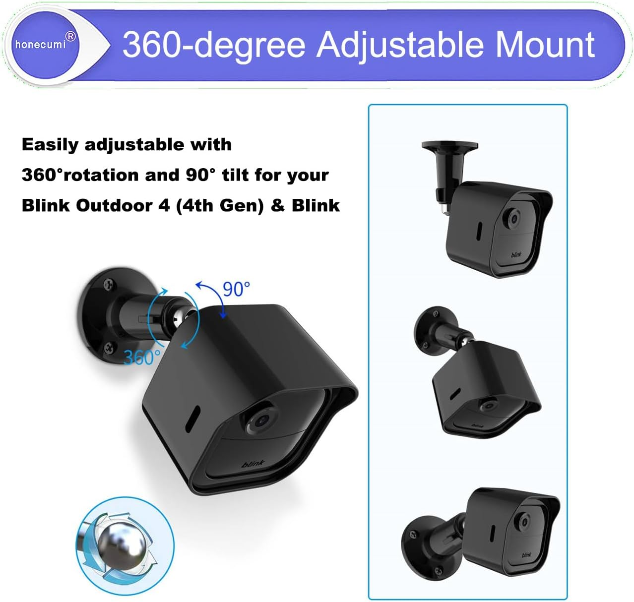 Blink Outdoor Camera Mount, 360&deg; Adjustable Blink Outdoor 4 & 3 Mount - Weatherproof & Robust Blink Camera Wall Mount, Blink Outdoor Camera Mounting Accessories for Indoor & Outdoor, Pack of 3 - Blink 34 Mount-3 Pcs image number 4
